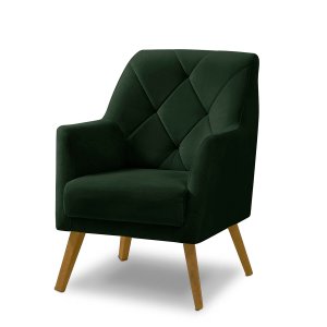 Poltrona Decorativa Bordada Magali Veludo Verde Folha Lansofbr