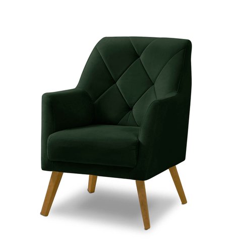 Poltrona Decorativa Bordada Magali Veludo Verde Folha Lansofbr