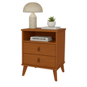 Ver imagem 2 de Mesa de Cabeceira Roma Puxadores em Couro 2 Gavetas 1 Nicho:cedro
