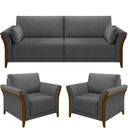 Ver imagem 1 de Kit Sofá 02 Lugares Sala Estar 162cm com 02 Poltronas Stefan Pés Madeira M03 Linho Chumbo - Lyam