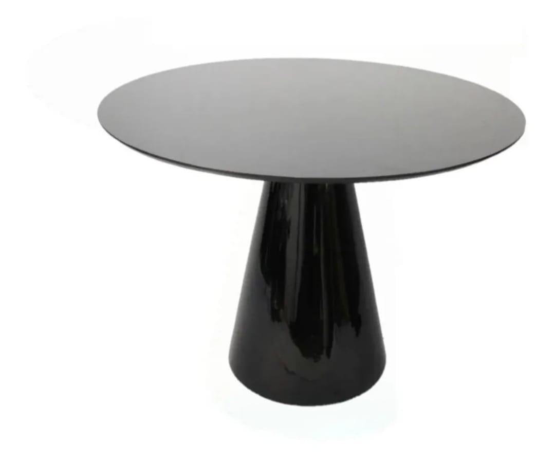 Mesa De Jantar Cone Laqueado Tampo Redondo De Vidro 90cm Preto - 2