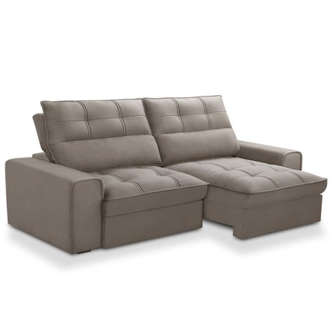 Sofá Retrátil Reclinável para Sala 3 Lugares 210cm Albane F04 Veludo Marrom Claro - Lyam Decor