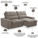 Ver imagem 3 de Sofá Retrátil Reclinável para Sala 3 Lugares 210cm Albane F04 Veludo Marrom Claro - Lyam Decor
