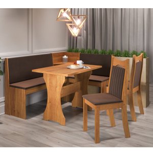 Conjunto Canto Alemão Bueno com Mesa 4 Lugares e 2 Cadeiras Dalas Estofadas