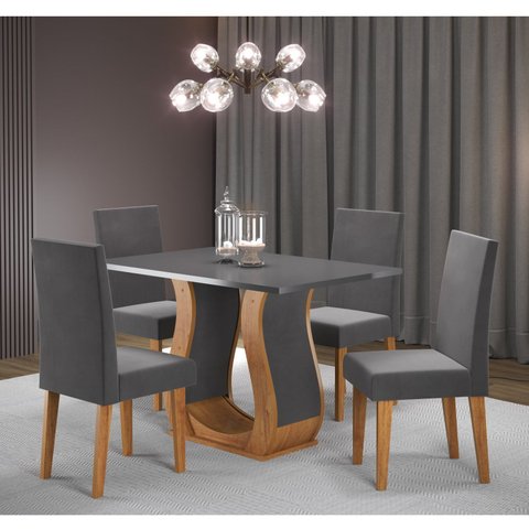 Conjunto Sala de Jantar 4 Lugares com Mesa Retangular e Cadeiras Estofadas Criare Vênus Mel Grafite