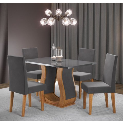 Conjunto de Jantar Mesa 120x80cm Tampo Vidro/MDP Inovare com 4 Cadeiras Venus
