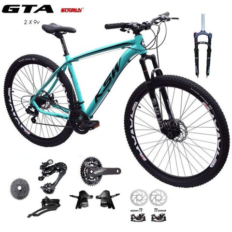 Bicicleta Aro 29 Ksw Xlt Kit 2x9 Gta Sunrun Freio Disco K7 11/36 Pedivela 24/38d Garfo com Trava -