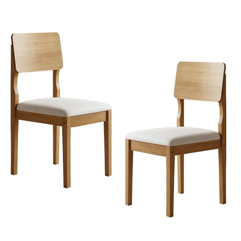 Conjunto 2 Cadeiras para Sala de Jantar com Pés em Madeira Maciça Ana Bege/Cinamomo/Veludo Palha