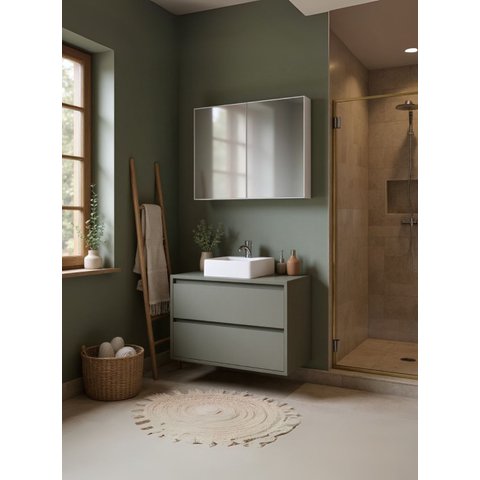 Gabinete para Banheiro com Cuba e Armario 80cm Mdf Verde Dubai - On Móveis