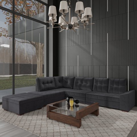 Sofá de Canto 9 Lugares com Puff Leblon