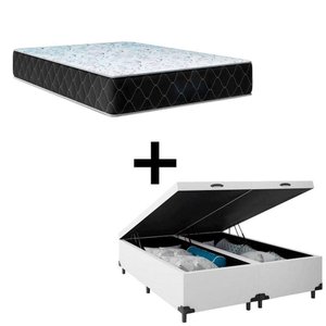 Cama Box Baú King 193 Tecido Sintético Branco com Colchão Marrocos - Poliéster - Espuma D33 30cm