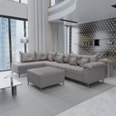 Ver imagem 1 de Sofá de Canto 9 Lugares com Puff Linho Cinza Estilo Industrial Cancun 330cm