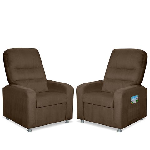 Kit 02 Poltrona do Papai Reclinável Confortável Suede Marrom
