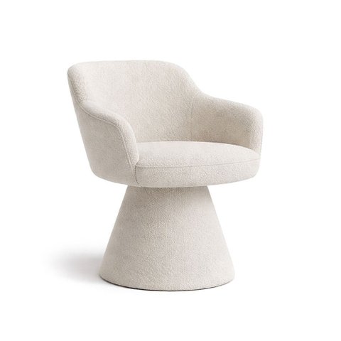 Cadeira de Mesa de Jantar Jade Base Cone Giratória Bouclé Off White - Nexta Casa