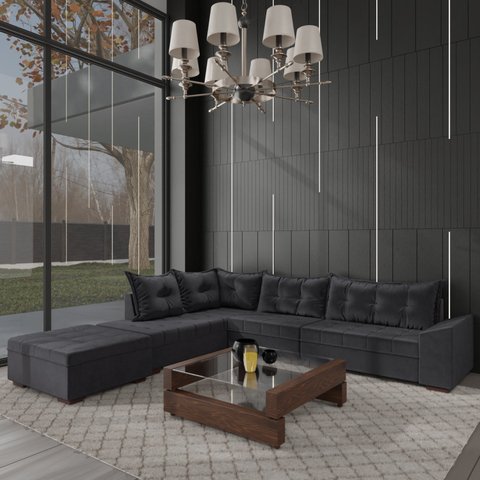 Sofá de Canto 9 Lugares com Puff Itapema