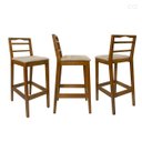 Ver imagem 2 de Kit 5 Banquetas Alta para Bancada em Madeira Estofada Grécia Amêndoa Linho Bege Ccs