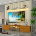 Ver mais imagens de Estante e Home Theater Ripado para TV até 84 Polegadas 100% MDF 228,8cmx250cm Ripada 3 Portas com Led Nobre Luminare Bege Off White/Naturale