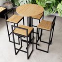 Ver imagem 1 de Conjunto Mesa Redonda Alta 4 Cadeiras Pequena Pinus Industrial Black Don Castro Decor Industrial Pre