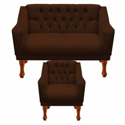 Jogo de Sofá Namoradeira + 02 Poltronas para Escritorio Recepção Grecia - Suede Marrom - 2