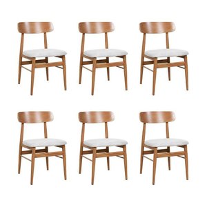 Kit 6 Cadeiras de Jantar Delta Estrutura Aço Carbono Laminado Natural com Estofado Linho Cru