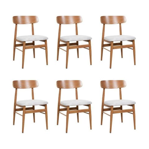 Kit 6 Cadeiras de Jantar Delta Estrutura Aço Carbono Laminado Natural com Estofado Linho Cru