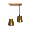Ver imagem 1 de Pendente Luminária de Teto Duplo Cúpula Baldinho Retrô Suporte Madeira Pinus - Soquete E-27 – Abf Lu