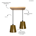 Ver imagem 2 de Pendente Luminária de Teto Duplo Cúpula Baldinho Retrô Suporte Madeira Pinus - Soquete E-27 – Abf Lu