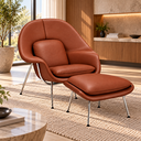 Ver imagem 1 de Poltrona Womb Chair com Puff em Couro Ecológico Tijolo