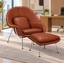 Ver imagem 2 de Poltrona Womb Chair com Puff em Couro Ecológico Tijolo