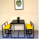 Ver imagem 3 de Conjunto Mesa 4 Cadeiras Pequena Estofado Amarelo Industrial Black Box