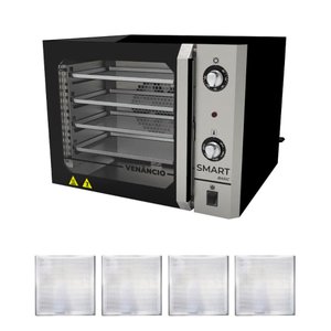 Forno Turbo Convec. Preto e Inox FCSB4E 220V + 4 Assadeiras - Venâncio