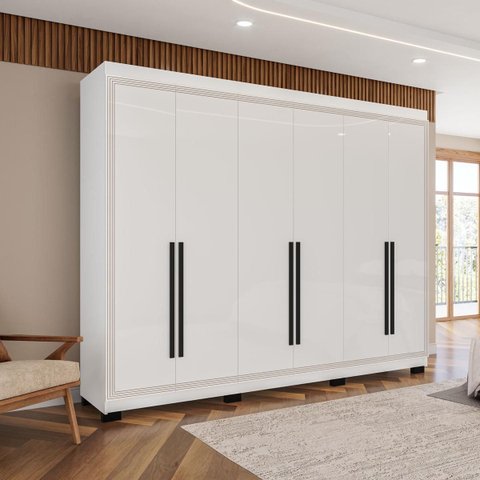 Roupeiro Casal Valência 6 Portas 4 Gavetas 242x214cm Branco 240834
