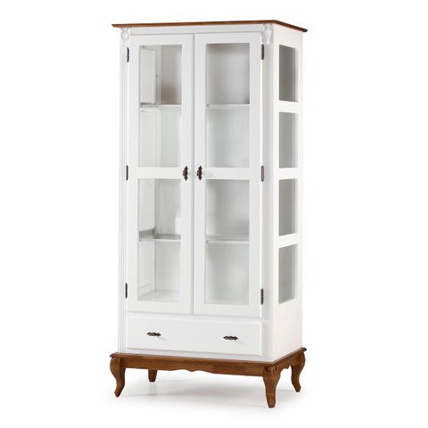 Cristaleira 2 Portas 3 Prateleiras Pés Luiz Xv Florença 10303 - Branco/imbuia