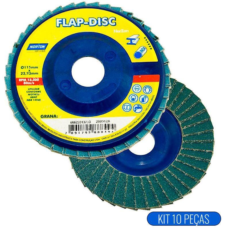 Kit Discos de Lixa Flap 4.1/2 POL Grão 80 com 10 Unidades NORTON - 4