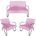 Ver imagem 1 de Kit Namoradeira + 2 Poltronas Decorativa Bela Suede Rosa Bebê Braço Cromado