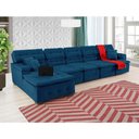 Ver imagem 4 de Sofá Orlando 4.20x1.90m com Chaise, Retrátil e Reclinável - Azul