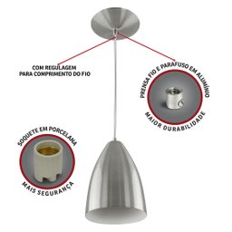 Lustre Pendente Vegas Premium Gourmet em Aluminio Escovado - 3