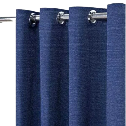 Cortina Rústica 300x250 Azul Marinho Ilhós Cromado Admirare