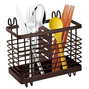 Porta Talher Duplo Preto em Metal 13x10x12,5cm - Metal Click