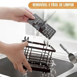Porta Talher Duplo Preto em Metal 13x10x12,5cm - Metal Click - 7