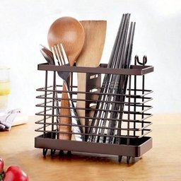 Porta Talher Duplo Preto em Metal 13x10x12,5cm - Metal Click - 5