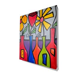 Mini Quadro de Garrafas com Flores Pintado a Mão 30x25cm - 4
