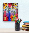 Ver imagem 1 de Mini Quadro de Garrafas com Flores Pintado a Mão 30x25cm