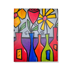 Mini Quadro de Garrafas com Flores Pintado a Mão 30x25cm - 2