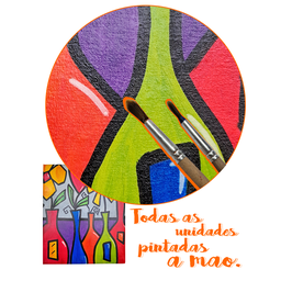 Mini Quadro de Garrafas com Flores Pintado a Mão 30x25cm - 9