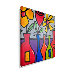 Mini Quadro de Garrafas com Flores Pintado a Mão 30x25cm - 3