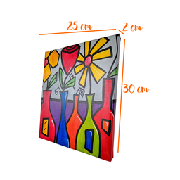 Mini Quadro de Garrafas com Flores Pintado a Mão 30x25cm - 7