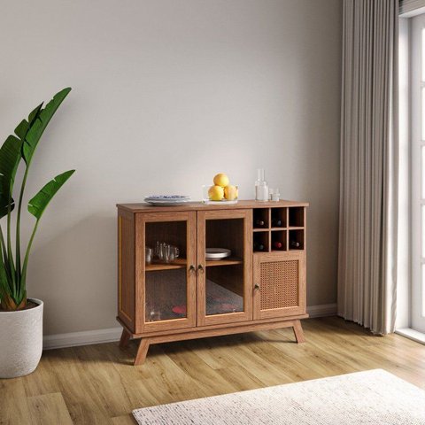 Buffet para Sala de Jantar 3 Portas Rattan Lisboa Bege/Ypê