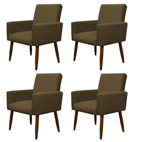 Kit 4 Poltronas Decorativa Sala e Quarto Nina Suede Herrero:marrom Claro