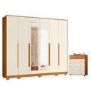 Ver imagem 1 de Guarda Roupa Casal Mercure com Espelho 6 Portas e Cômoda Vittoria 06 Gavetas Cinamomo Off White - m